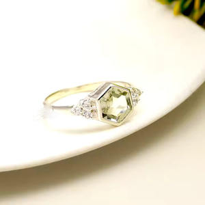 Anillo de Plata de Ley 925 sólida estilo clásico único amatista verde Natural diseño de ajuste de bisel de moda regalo de compromiso de boda - Product Image 2