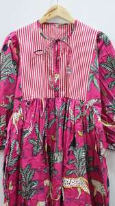 Haute qualité rose imprimé Animal Mini robe col profond chaîne près rayure Long bloc Floral décontracté génération coupe ample été - Product Image 3