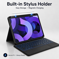 Funda con Teclado Magnético Desmontable de 360 Grados, Touchpad Inalámbrico Retroiluminado, Soporte para Tableta con Soporte para Stylus y Base Multiángulo