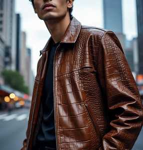 แจ็กเก็ตหนังวัวแท้สำหรับผู้ชายหนังแท้มีซิปด้านหน้าเป็นโลโก้หนังแท้สำหรับฤดูหนาว - Product Image 5