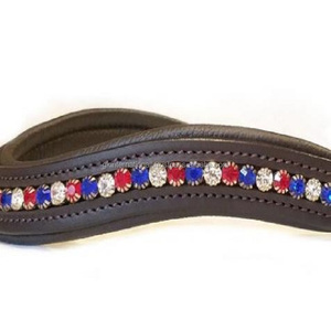 Bande de front de cheval en cuir de selle épaisse noire ou marron canal vide incrusté de cristaux ronds multicolores bande de front diamante plein épi - Product Image 6