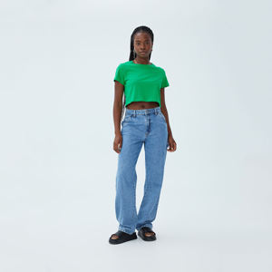 Venta al por mayor 100% algodón moda mujer cuello redondo media manga verano estampado diseño Crop Tops logotipo personalizado camisetas en blanco ecológico - Product Image 6