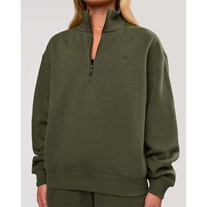 Pull oversize à col zippé en pur olive pour l'automne - Product Image 4