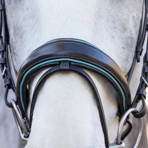Santorini Black Snaffle Black/Teal bleu couleur passepoil usine en gros léger personnalisé NOUVEAU cheval bride pour grande quantité - Product Image 3