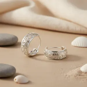 Boucles d'oreilles créoles en argent 925, filigranes, fines, pour tous les jours, cadeau pour femmes - Product Image 1