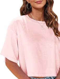 Camisetas recortadas de media manga para mujer, camisetas básicas de Color sólido con Tops cortos de punto con cuello de hombro caído para ropa informal de verano - Product Image 3