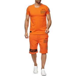 2022 Camiseta informal de cuello redondo para hombre, conjunto corto con logotipo personalizado, 100% algodón, patrón sólido, pantalones cortos de verano ecológicos, atuendo de dos piezas - Product Image 3