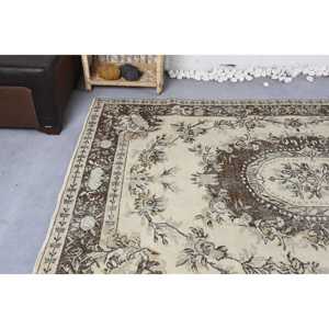 พรมตุรกี ขนาด 5.2x8.3 ฟุต พรมลายปะติดสีเบจ ทำจากขนสัตว์ - Product Image 5