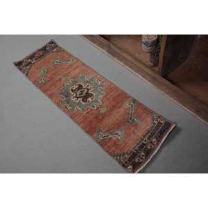 Alfombra de lana turca vintage de 11x35 pies, diseño de retales marrón y verde, técnica de tejido plano para decoraciones de sala de estar - Product Image 3