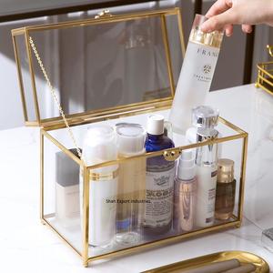 Boîte à bijoux en laiton et verre vitrine faite à la main pour vaisselle de table organisateur de parfum de bijoux de maquillage décoratif - Product Image 2
