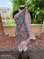 Blok tangan India sarung katun cetak Jaipuri Set buatan tangan syal warna alami hadiah cetak Sanganeri untuk syal Hari Ibu