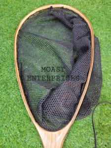 Épuisette de pêche à la mouche d'extérieur avec cadre en bois et filet en caoutchouc, outil de capture de truites à lancer à la main - Product Image 3