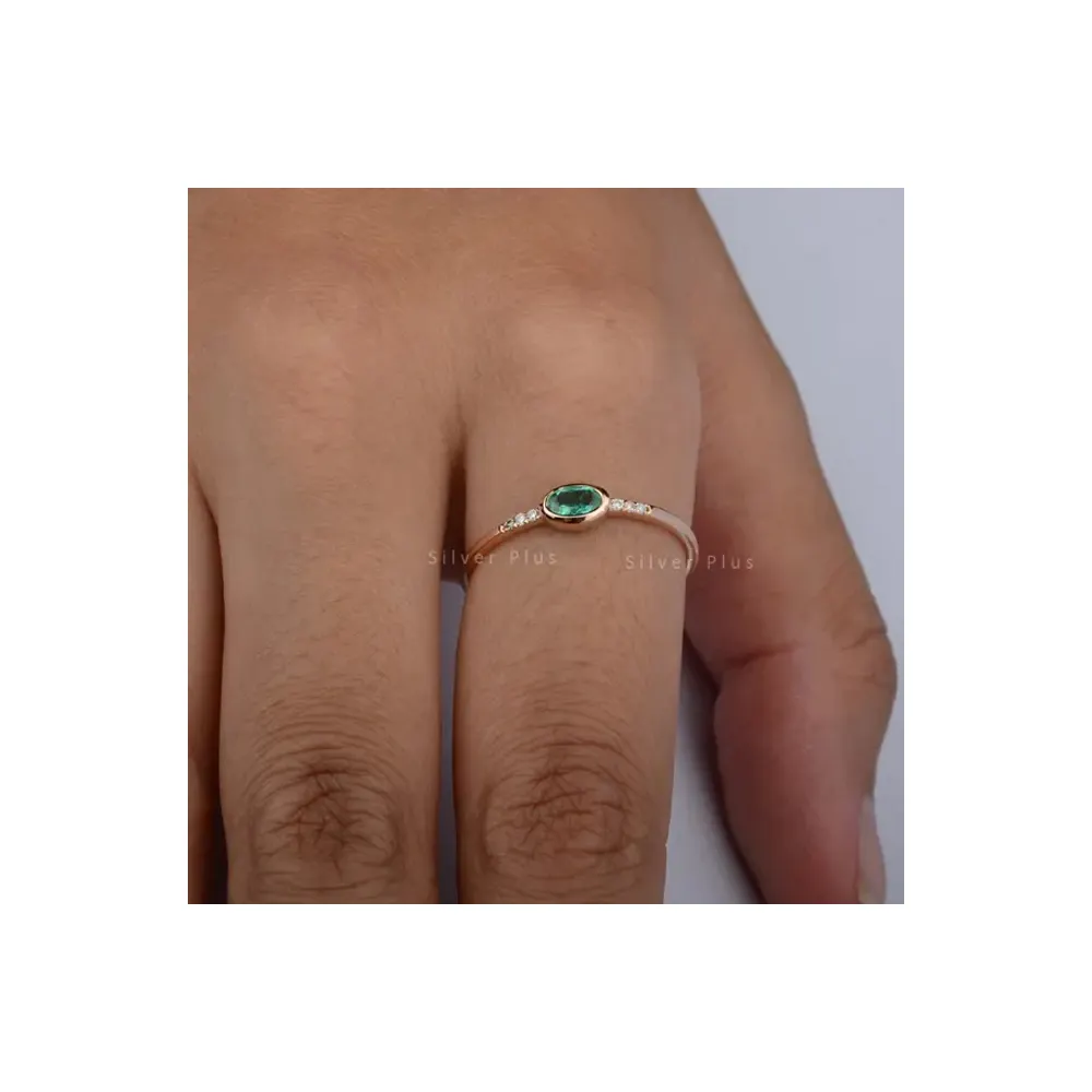 Anel de ouro rosa genuíno em forma de oval esmeralda diamante novidade disponível a preço razoável