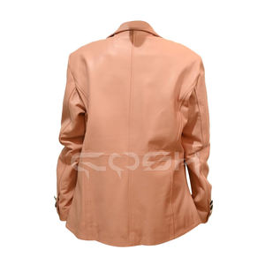 Veste de costume en cuir tendance au design moderne |   Blazer long à manches longues et revers crantés pour filles avec deux poches - Product Image 6