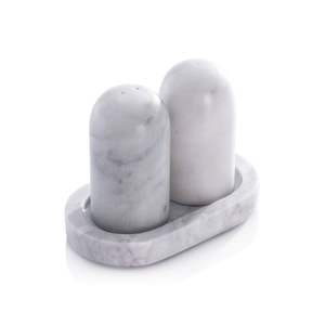 Ensemble de salière et poivrière en marbre gris et blanc, design élégant et haut de gamme, pierre naturelle, idéal pour la table à manger, décoration de cuisine - Product Image 2