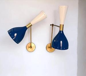 Pair of <b>Wall</b> <b>Sconce</b> <b>Light</b> <b>Wall</b> Fixture Lamps 1950's Mid Century Brass Italian - Product Image 1