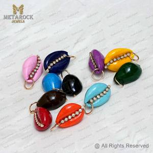 <b>Solid</b> 14k Yellow <b>Gold</b> Enemel Shell <b>Pendant</b> Pave Diamond Shell Jewelry Unisex Gift Handmade New Designer <b>Pendant</b> Cowrie Shell - Product Image 4