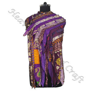 Soie recyclée Sari 15 bandes Designer foulards faits à la main étole châles SC620 soie fine en gros recyclé Vintage Sari femme écharpe - Product Image 4