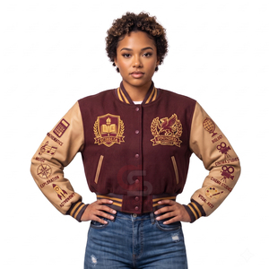 Chaqueta Varsity de Lana Premium Personalizada al por Mayor, Chaqueta Letterman Personalizada con Mangas de Cuero Genuino, Chaquetas de Moda Urbana al por Mayor - Product Image 2