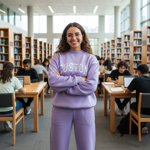 Ensemble long 2 pièces pour femme, style streetwear vintage, patchs brodés, motif uni, 100% coton molletonné, écologique - Product Image 6