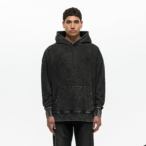 Fabricant de sweats à capuche streetwear OEM - Sweat à capuche surdimensionné en coton délavé à l'acide et à ourlet brut personnalisé, style hip-hop - Product Image 1
