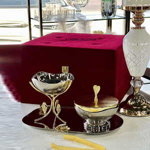 Quemador de incienso decorativo para el hogar Quemador de incienso de metal de calidad de lujo Servidor de vajilla de color dorado con bandeja - Product Image 1