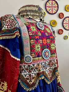 Afghan Kuchi Handmade Dress for <b>Women</b> Traditional Tribal Embroidered Afghani Long Flayar Multi-Colour Diamond Lace Button - Product Image 4