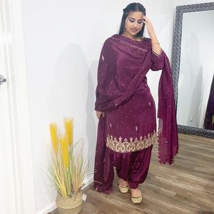 Embroidery Work on Silk Fabric Kurta, Salwar & Dupatta Dress with Crystal Glass Beads,stone,dabka Work for Party-wear @ 2024 - Product Image 1