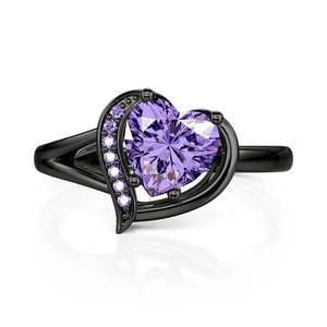 Jeulia Gothic Black Split Shank Purple Heart Cut Fashion <b>Ring</b> for Children - Product Image 3