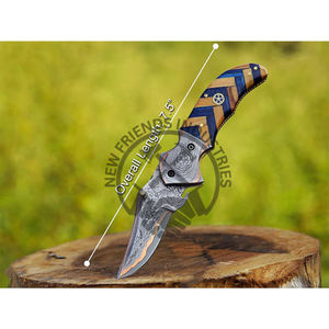 มีดพับพกพาทองแดงดามัสกัสทำด้วยมือรุ่นครบรอบสำหรับตกปลากลางแจ้งเดินป่ามีดล่าสัตว์ - Product Image 2