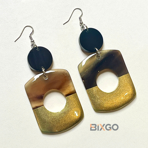 Vietnam Handcrafted <b>Brown</b> Lacquered Rectangular Pendant Earrings Vintage Fashion Accessory Custom Wholesale for Gifts - Product Image 3