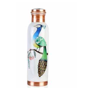 Botella de agua de cobre con estampado hecho a mano, botella de agua de yoga, recipiente de cobre Ayurvédico, botella de agua de cobre a prueba de fugas - Product Image 5