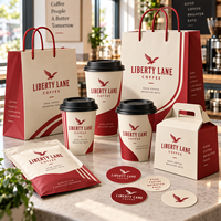 Ensemble d'emballages personnalisés pour café AT PACK avec gobelets, sacs, boîtes et fournitures à emporter imprimés pour les cafés, les restaurants, la promotion de la marque