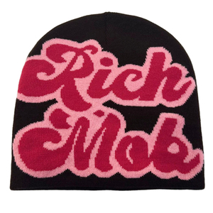 Venta al por mayor de sombreros de punto de invierno personalizados hechos en acrílico unisex All Over Puff Print Jacquard Skully Beanies transpirable personalizado - Product Image 5