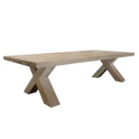 Table à manger rectangulaire en teck recyclé de style moderne et antique Exander, pieds croisés, style farmhouse, mobilier de restaurant en bois