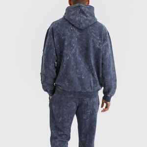 Custom Acid Wash Hoodie Set <b>Men</b> Embroidered <b>Flared</b> Sweatpants Tracksuit Vintage Streetwear Heavyweight Zipper Hoodie - Product Image 5