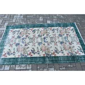 พรมวินเทจ ขนาด 3.5x6.3 ฟุต พรมตกแต่งลายดอกไม้สีเขียว พรมขนสัตว์ตุรกี - Product Image 3