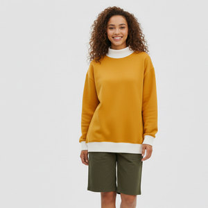 Sweat-shirt décontracté d'hiver pour femme, design haut de gamme, surdimensionné, bicolore, col montant, manches longues, coton et élasthanne - Product Image 3