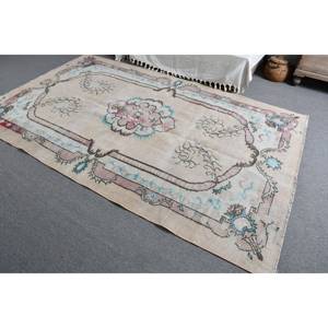 Alfombra turca vintage Beige 5,5 X 9.1ft Tejido plano de lana con patrón de retazos para decoraciones de sala de estar - Product Image 5