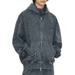High Quality Customized <b>Zip</b> <b>up</b> <b>Vintage</b> Spray Washed Pullover Loose Boxy Metal Eye Hole Tie Dyed <b>Zip</b> <b>up</b> Man <b>Hoodie</b> - Product Image 1