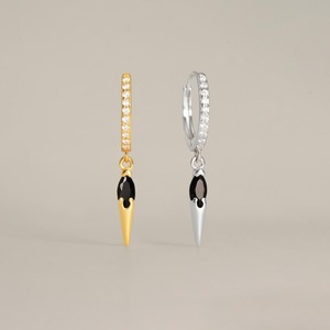 Black Onyx Paved Spike <b>Earring</b> With Cz Quartz Hoop <b>Earring</b>, Faceted Oval Shape Gemstone Dangle 925 Sterling Silver Women Jewelry - Product Image 1