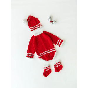 Unisex Christmas Style Santa <b>Crochet</b> Romper <b>Set</b> Warm Casual Infants' Winter Clothing Handknitted Red White Washable Soft Babies' - Product Image 5