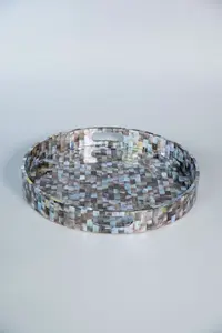 Plateau de service de haute qualité au design exquis, incrusté de coquillages et de nacre, avec poignée, pour la décoration de la maison - Product Image 3