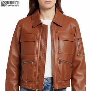 Vêtements d'hiver personnalisés 2025 bonne qualité veste en cuir pour femmes décontracté mince cuir femmes mode veste en cuir personnalisé dames - Product Image 4