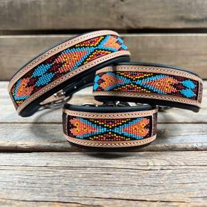 Western Handmade Multicolor <b>beaded</b> leather <b>dog</b> <b>collar</b> Luxury & tribal <b>beaded</b> design adjustable durable pet <b>collar</b> - Royal Color - Product Image 2