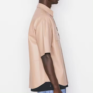 Oem đường phố mặc đứng cổ áo ngắn tay áo Snap Nút xuống vá Túi cộng với kích thước da áo sơ mi nam mùa xuân - Product Image 3