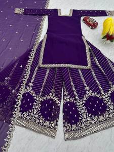 คอลเลคชั่นคอลเลคชั่นสำหรับผู้หญิงผ้าจอร์เจียเทียมหนักปักเลื่อมงานอินเดียปากีสถาน - Product Image 3