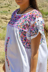 Bohemian Vintage Floral Embroidered Ruffles Maxi <b>Dress</b> O-Neck Cap <b>Loose</b> Fit 100% Cotton <b>Summer</b> Casual Anti-static ODM for Women - Product Image 3