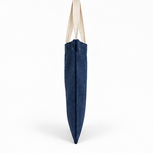Sac fourre-tout en jute bleu marine 14,5 x 16,5 pouces avec poignées crème, sac plat, logo personnalisé, vente en gros - Product Image 4