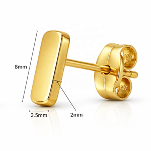 Boucles d'oreilles rectangulaires minimalistes JJ BRAVO en or jaune 14 carats pour femmes et hommes, bijoux géométriques faits à la main de haute qualité en deux tailles - Product Image 2